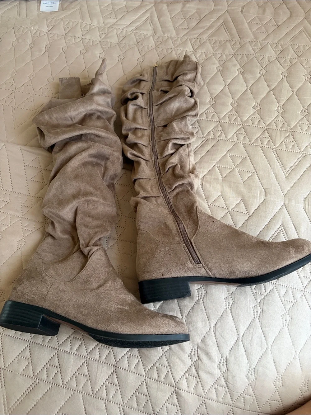 Womens Taupe Suede Slouch Knee-High Boots